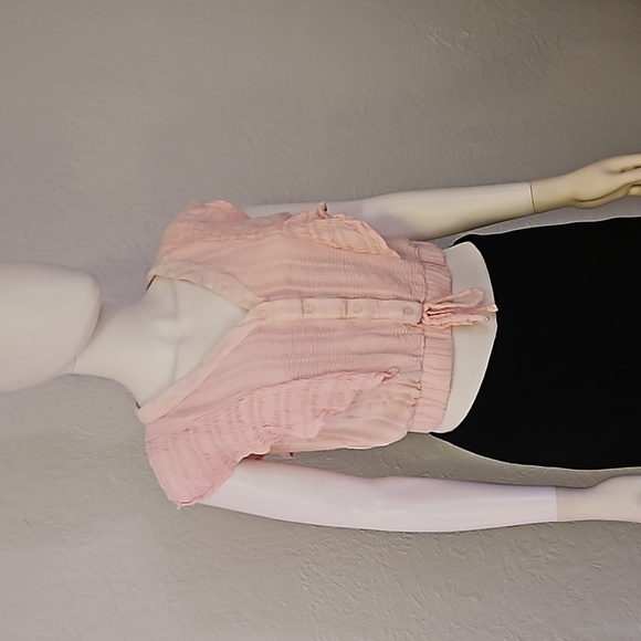 GOOD LUCK GEM Pink Cascade Ruffle Cropped Festival Shirt - Picture 2 of 8